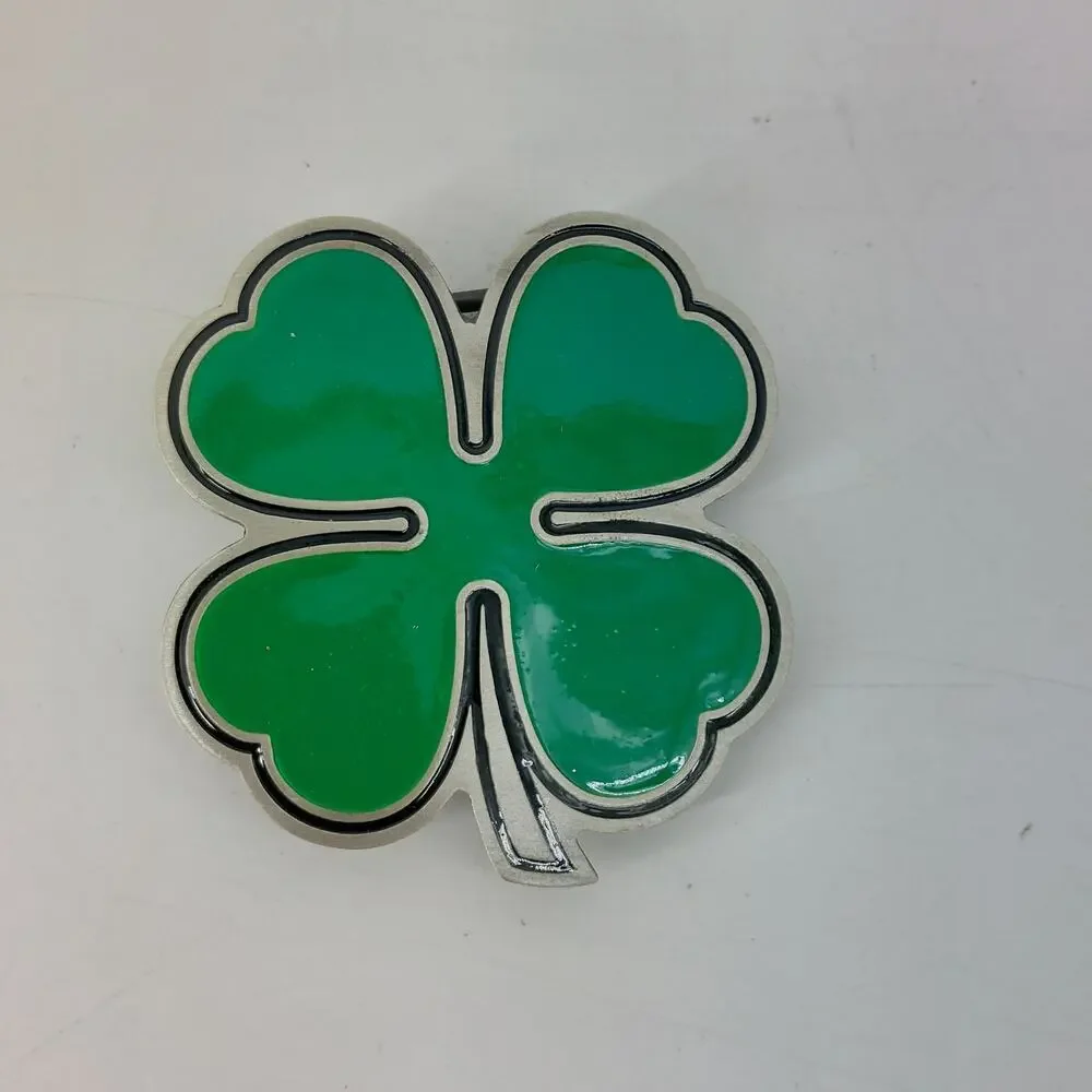 Green Enamel Lucky Clover StPatricks Fine Pewter Belt Buckle